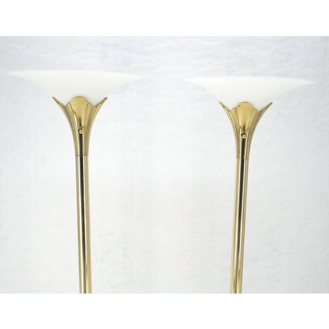 Mid 20th Century Pair of Clover Shape Base Trumpet Shades Brass Floor Lamps c1970s For Sale - Image 5 of 18