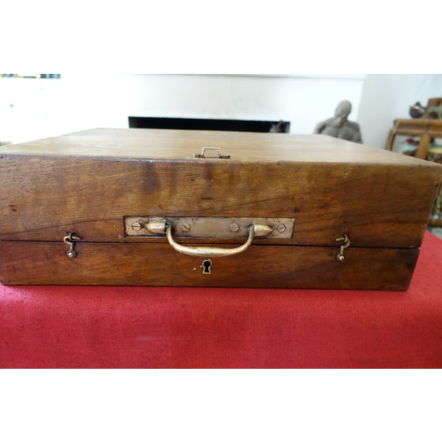 Rare and important antique painter's case made entirely of solid walnut sturdy and very heavy with its original pigment...