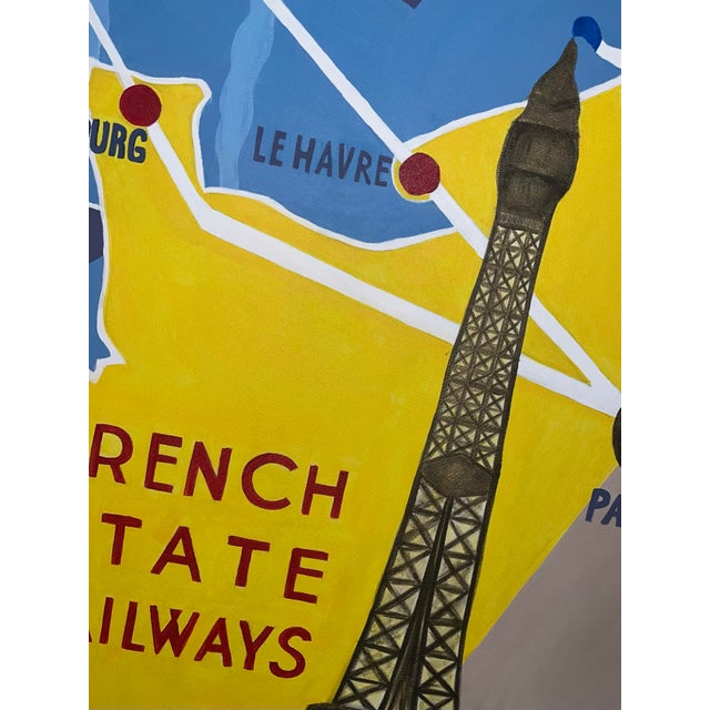 Wood Acrylic on Canvas Copy of the French State Railway 1937 International Exposition Poster For Sale - Image 7 of 9