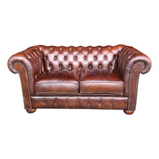 English Love Seat Vintage Chesterfield Leather For Sale