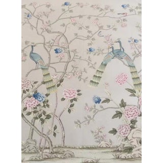 Hand Painted Chinoiserie Peacock Peony Botanical Wallpaper Panels, Soft Pastel Oriental Floral Wall Mural For Sale