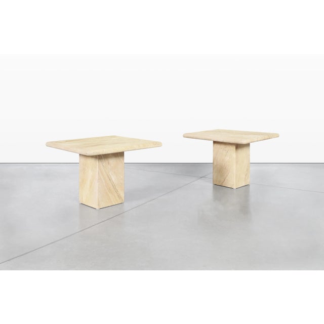 Vintage Italian Modern Travertine Side Tables, 1980s For Sale In Los Angeles - Image 6 of 11