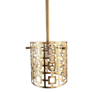 Vintage Mid Century Modern Gold Tone Cylinder Drum Pendant Light