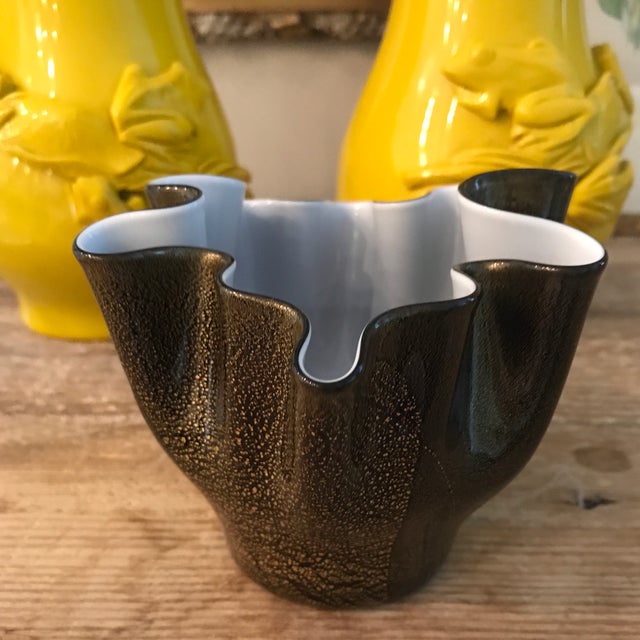 Italian Vintage Murano Black White & Gold Folded Vase For Sale - Image 3 of 8