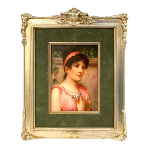 Fine German Painting on Porcelain of a Garden Muse