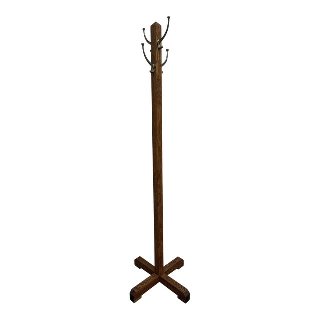 Antique Arts and Crafts Mission Quarter Sawn Oak Hall Tree Coat Rack For Sale