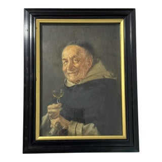 Antique Oil Painting of a Monk For Sale
