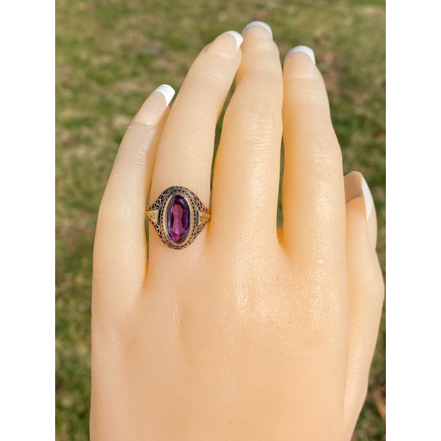The Mount Elbert: Elongated Oval Sapphire in Antique Filigree Ring For Sale - Image 10 of 11