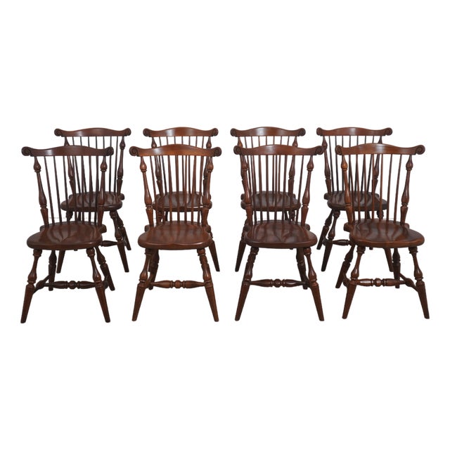 Set of 8 Frederick Duckloe Cherry Windsor Dining Chairs For Sale