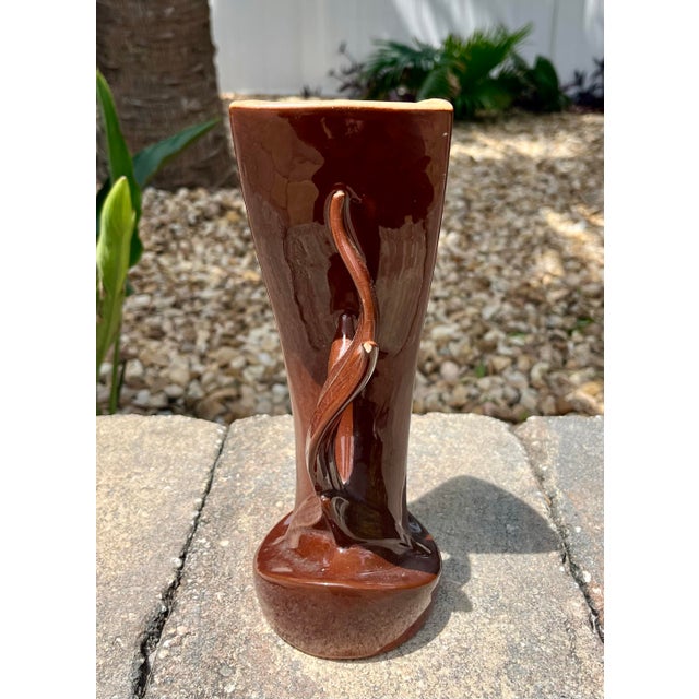 Roseville Pottery Mid-Century Roseville Mayfair Brown Art Pottery Vase 1004-9 For Sale - Image 4 of 10