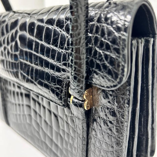 Animal Skin 1950s Black Leather Italian Top Micro Handle Bag For Sale - Image 7 of 8