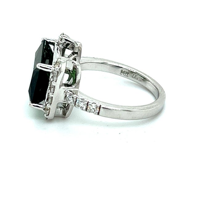 Natural Tourmaline Diamond Ring 14k W Gold 4.2 TCW Certified For Sale - Image 12 of 16