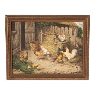 Farmyard Painting With Chickens by Charles W. Shayer (1826-1914) For Sale