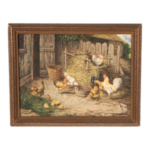 Farmyard Painting With Chickens by Charles W. Shayer (1826-1914)