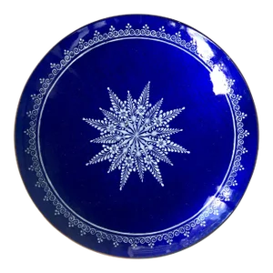 1960s Austrian Deep Blue Enamel Dish With Floral Motif
