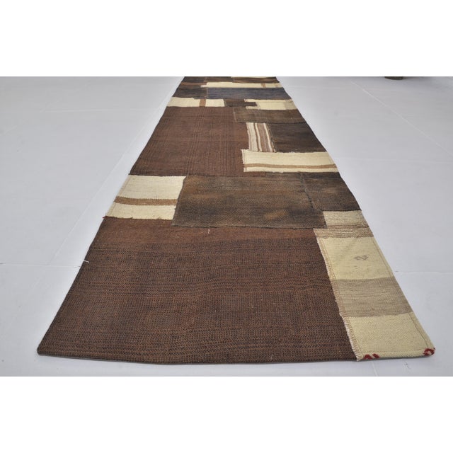 1960s Mid 20th Century Brown & White Nomadic Kilim Runner For Sale - Image 5 of 9