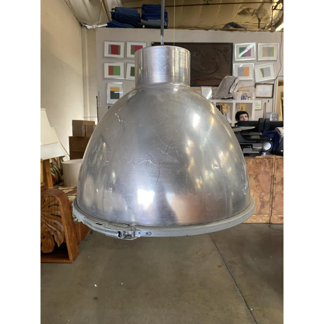 1970s Large Industrial Aluminum Pendant Light Fixture For Sale - Image 4 of 7