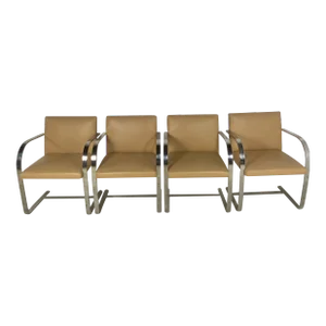 Vintage Knoll Flat Bar Brno Chairs in Camel Leather - Set of 4