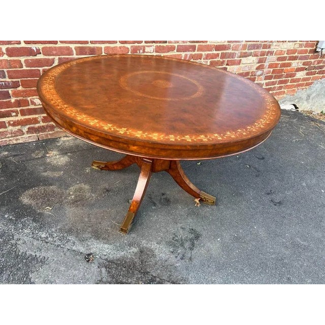 Late 20th Century Vintage George III Style Brass Marquetry Burlwood Breakfast Table For Sale In Washington DC - Image 6 of 10