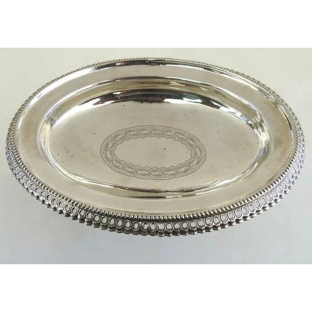 Traditional Silver Footed Oval Bowl with Pierced Edge and Bright Cut Center Motif For Sale - Image 3 of 7