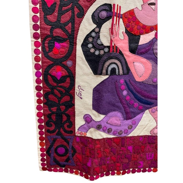 Red Kopel Gurwin, Wool Felt Craft Applique Vintage Israeli Judaica Folk Art Tapestry Kopel Gurwin For Sale - Image 8 of 8