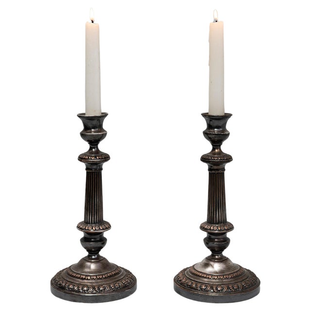 19th Century French Silver-Plated Candle Holders - A Pair For Sale - Image 15 of 18