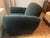 Deco style club chair with leather trim. Extra large. Hunter green velvet. Good condition. Feet can be removed.