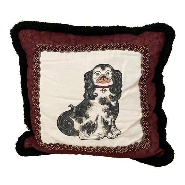 Late 20th Century Hand Painted Staffordshire Dog Pillow For Sale