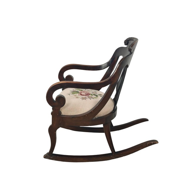 Antique American Carved Wood Rocking Chair With Needlepoint Seat For Sale - Image 13 of 18