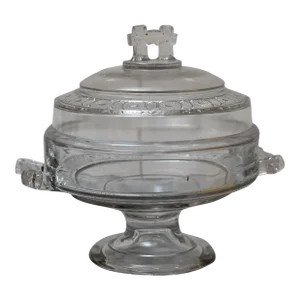 Early American Pressed Glass Bamboo Handled Glass Compote With Lid Early Federal Glass by Doyle and Co.