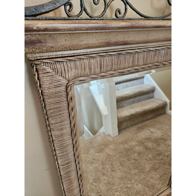 Chippendale Style Vintage Large Rattan & Iron Mirror For Sale In Indianapolis - Image 6 of 8