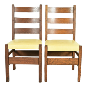 Gustav Stickley Antique Mission Oak Arts & Crafts Ladder Back Dining Chairs, Pair