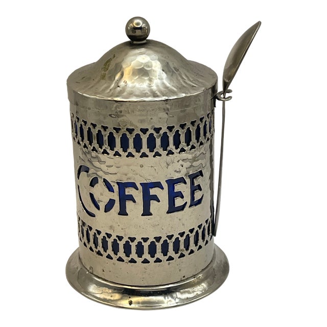 Mid 20th Century Hammer Finished Silverplate Coffee Canister For Sale