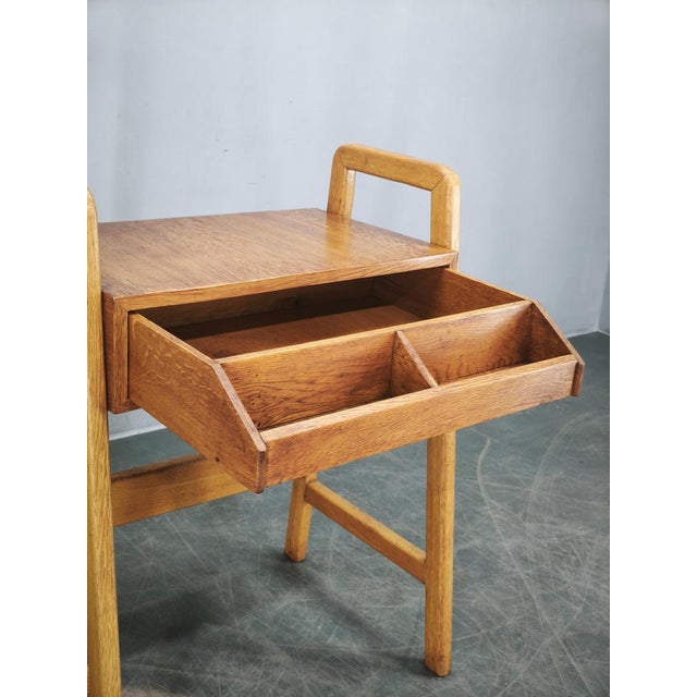Wood Czech Oak Side Table with Integrated Storage Drawer, 1960s For Sale - Image 7 of 14