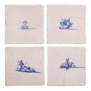 Set of 4 Rare Delft Tiles of Fruit, 17th Century For Sale