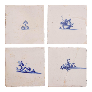 Set of 4 Rare Delft Tiles of Fruit, 17th Century