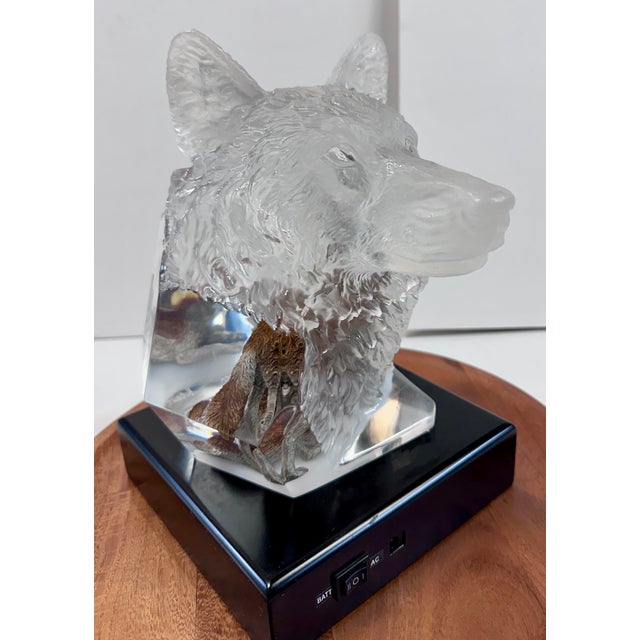 Metal Kitty Cantrell “Devotion” Limited Edition Lucite & Pewter Wolf Sculpture With Lighted Base For Sale - Image 7 of 17