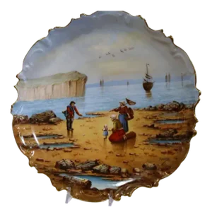 19th Century French Fishing Scene Porcelain Plates - A Pair
