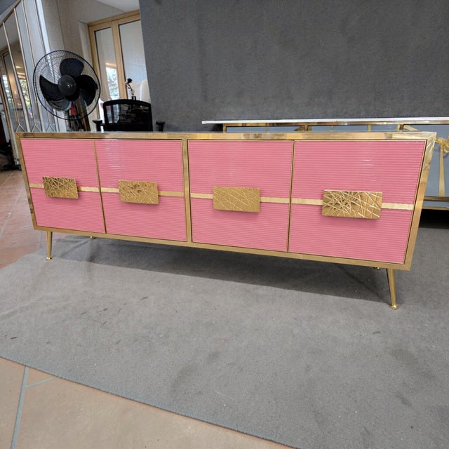 Not Yet Made - Made To Order Glossy Pink Glass and Brass Sideboard from Justfurnituress SRL For Sale - Image 5 of 13