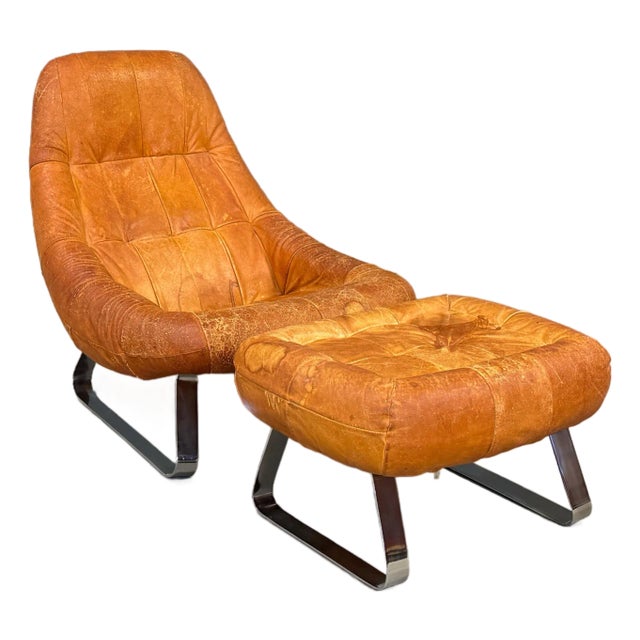 Percival Lafer Leather Earth Lounge Chair and Ottoman For Sale