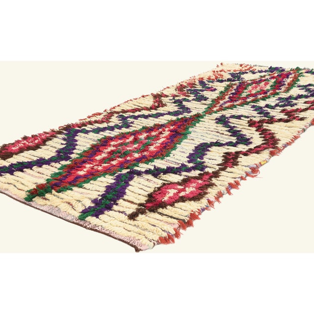 22010 Vintage Azilal Boucherouite Moroccan Rug, 02'11 x 06'04. The Atlas Heirloom: A Vintage Azilal Moroccan Masterpiece...