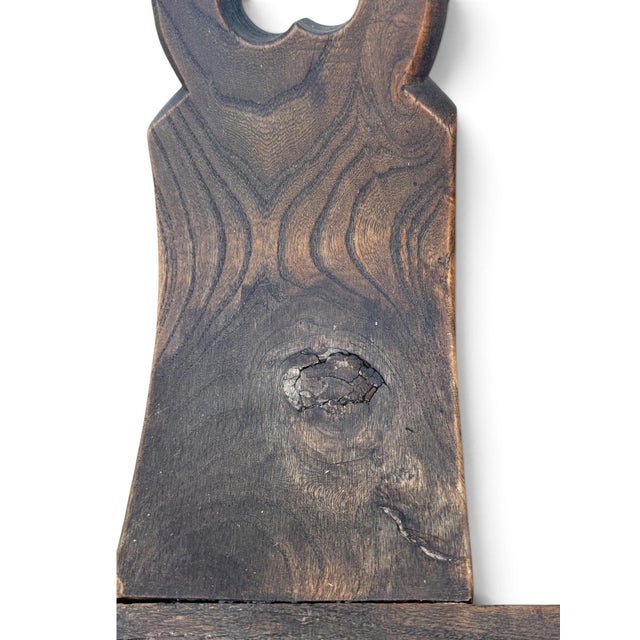 Chestnut Vintage Brutalist Hand-Carved Wood Tripod Bar Stool With Forged Iron Footrest For Sale - Image 8 of 8