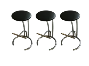 3 Bar Stools in Chrome Metal, Set of 3