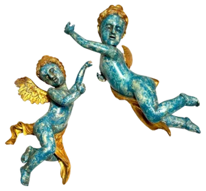 Hand-Carved Cherub Sculptures, 1900, Set of 2