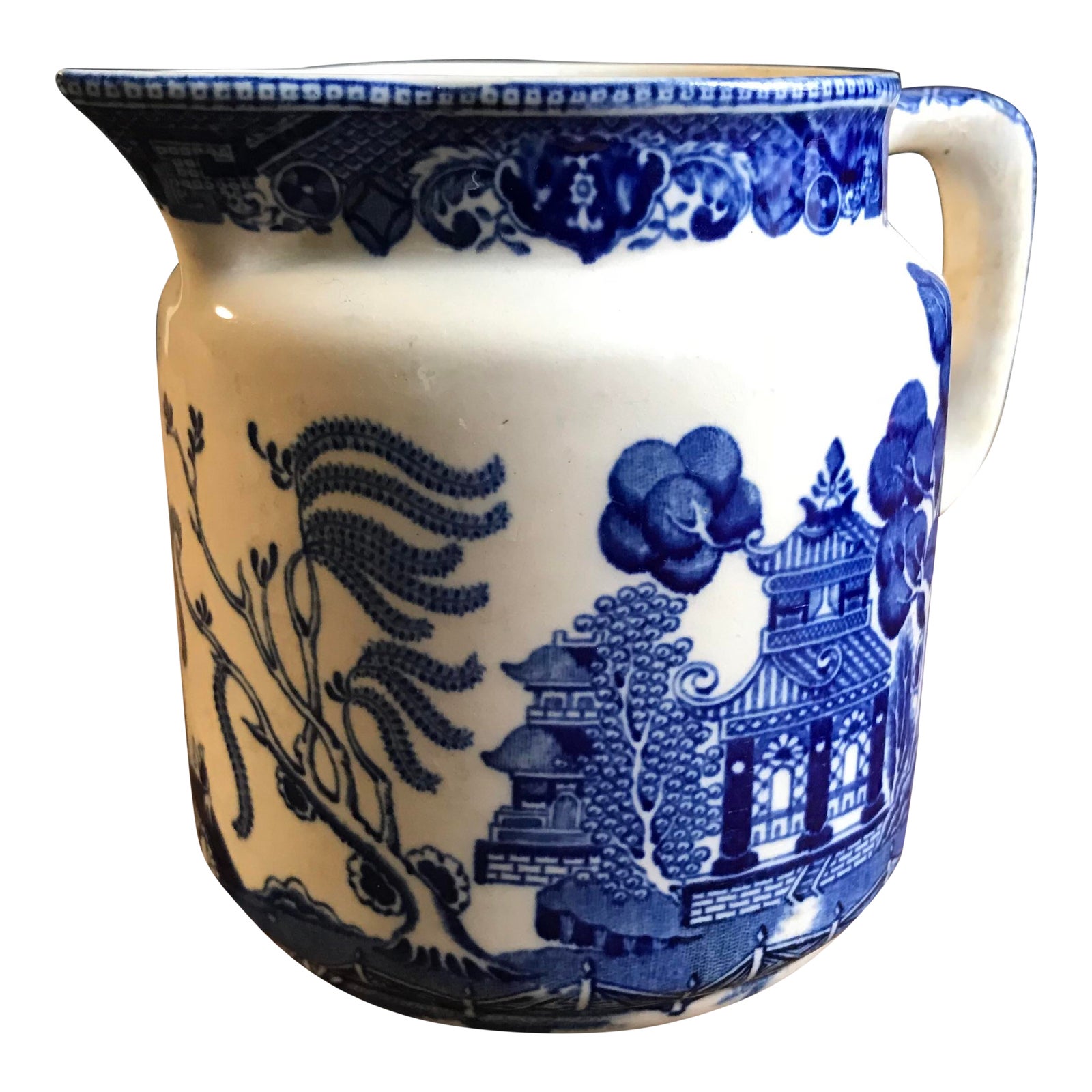 Antique 1910 Buffalo Pottery Blue Willow Pitcher SemiVitreous Chairish