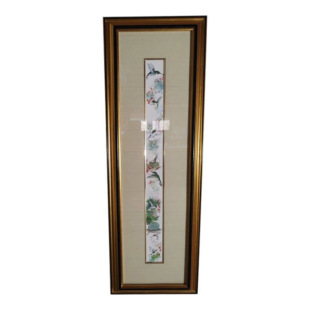 1970s Vintage Hummingbird Framed Asian Painting For Sale