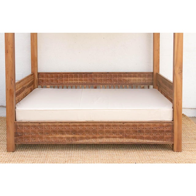 Monumental Reclaimed Teak Floral Jali Canopy Daybed For Sale - Image 4 of 14