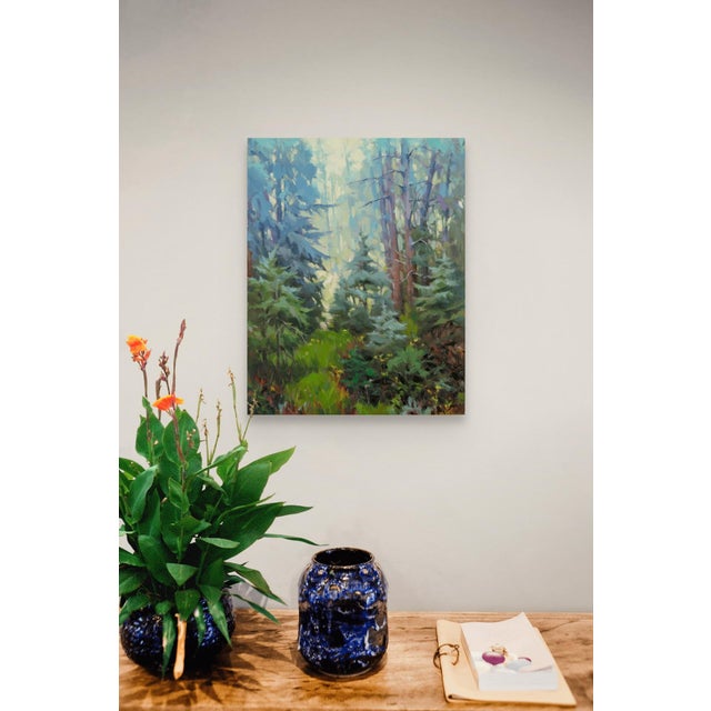 Iteration by Judd Mercer | Oil On Panel Forest scene with trees and greenery. For Sale - Image 4 of 4