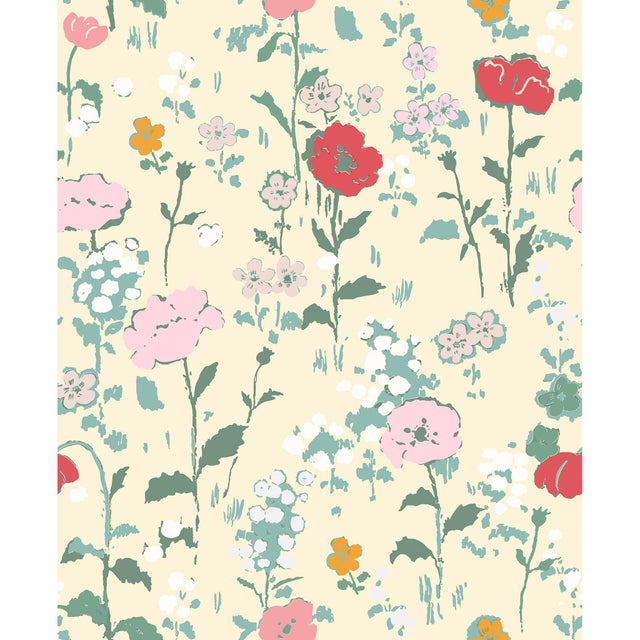 Sample - Poppies (var. 2) Wallpaper by Paule Marrot in Cream For Sale