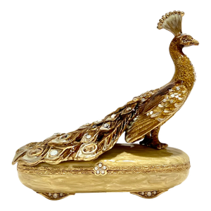 Jay Strongwater Darien Peacock Figurine / Trinket Box - 14k Gold Finish With Swarovski Crystals